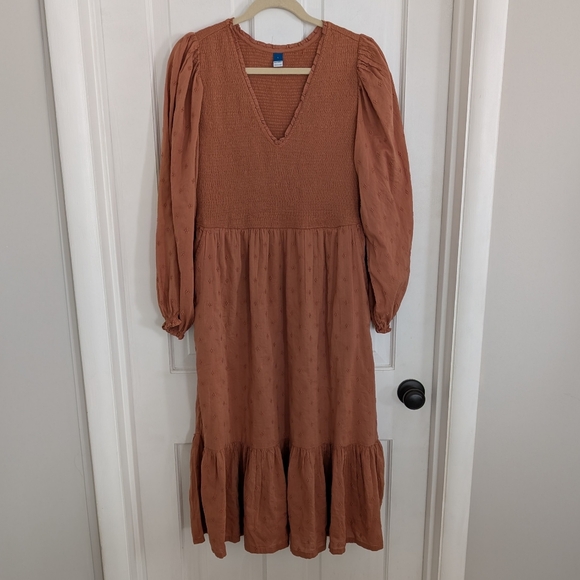 Old Navy Womens Fall Midi Dress LARGE Boho Cottagecore Boho Peasant Long Sleeve - Picture 1 of 8